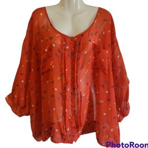 Semi sheer red pintuck blouse sz 2X